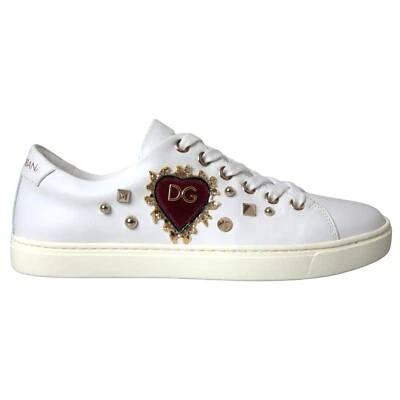 DOLCE & GABBANA Shoes White Portofino Sacred Heart Sneakers Womens L-35 R-35.5 - Image 1 of 4