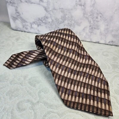 复古 Carlos Devenezia Roma 巴塞罗那男式丝绸手工领带棕色抽象 — 第 1/4 张图片