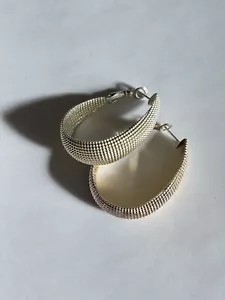 Vintage Sterling Silver Textured Hoop Earrings Chunky E2 - Picture 1 of 5