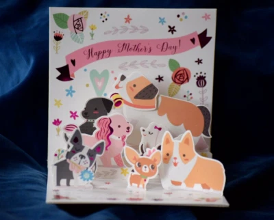 Mother's Day Puppies Pop-Up Card, Colorful With Tab For Display. Up With Paper - Image 1 of 4