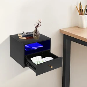 Floating Nightstand W/ Remote Control Soft Lights & Slide Drawers Wall-mounted - Picture 1 of 14