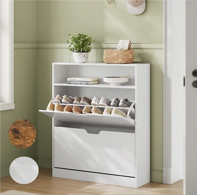 VASAGLE Schuhschrank 2 Klappen Schuhkipper Schuhregal 24x80x102 cm 11-16 Paar - Bild 1 von 3