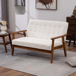 2 Seater Sofa Couch Loveseat Wooden Frame Upholstered Sofa Leather/Linen 500lbs - Picture 1 of 55