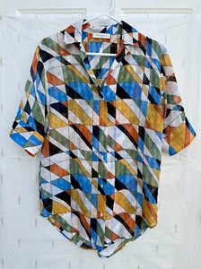SANDRO Paris Geo Print Shirt Lightweight Open Back Multicolor 1 S EUC - Picture 1 of 19