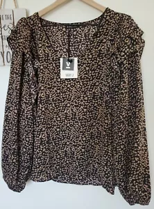 Very J Women's Plus Size Size 2XL Black and Tan Printed Long Sleeve Blouse - Picture 1 of 12