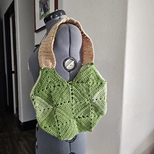 Super süße handgefertigte süße Hippie Stil grün & hellbraun gehäkelte Tasche Handtasche - Bild 1 von 6