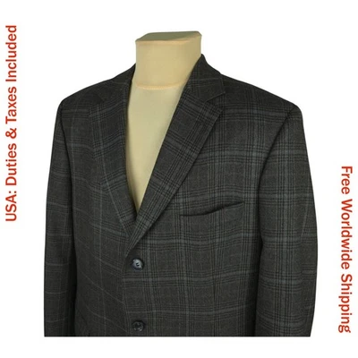 Boss Hugo Boss Mens Brown Check Plaid Wool Blazer Jacket EU 56 (XXXL) - Image 1 of 4