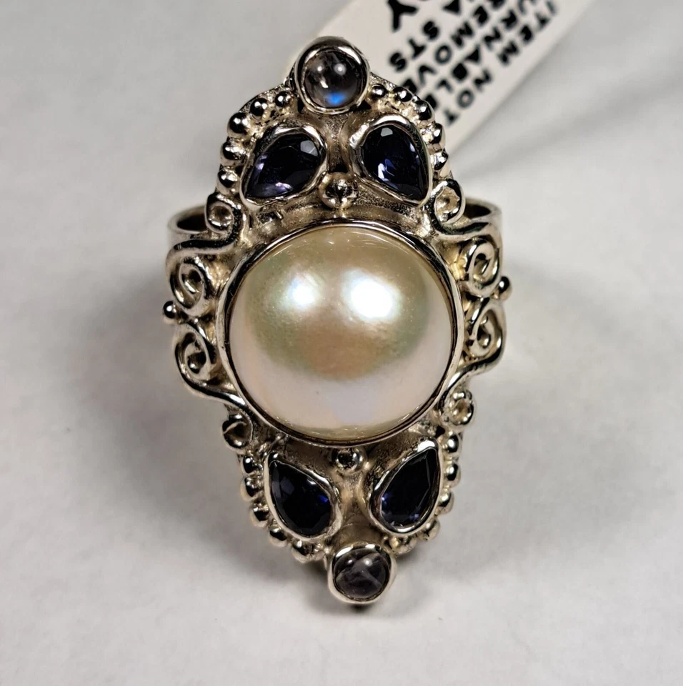 SAJEN Sterling Silver White Mabe Pearl Iolite Moonstone Ring 6 7 8 10 NEW - Image 1 of 1
