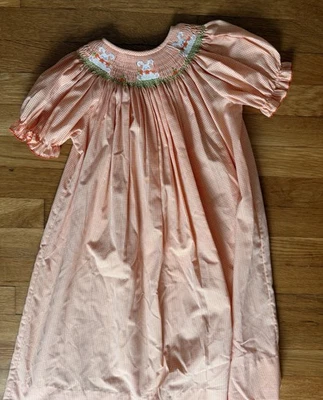 Amanda Remembered Dress Smocked Easter Bunny Girls Orange Gingham handmade - Image 1 of 4