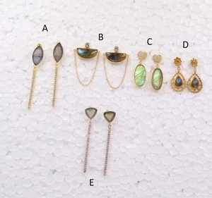 Orecchini pendenti post design argento fuoco labradorite orecchino argento... - Foto 1 di 18