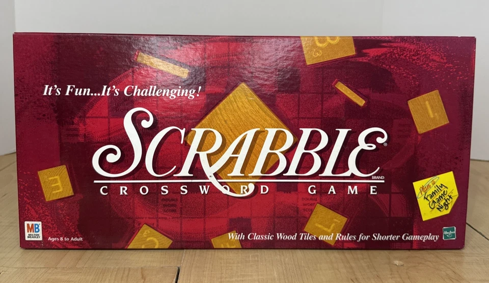 Azulejos Madera Scrabble Borgoña Caja Juego Familiar Edición Noche Hasbro Foto 1 de 3