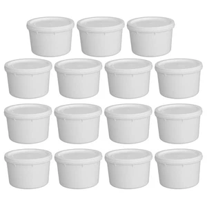 [Set of 15] White 1 Litre Plastic Food Storage Containers with Lids Buckets Tubs - Picture 1 of 17
