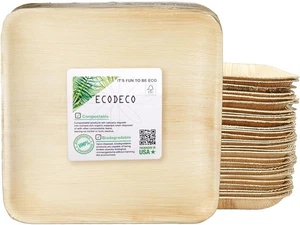 ECODECO Palm Leaf Plates - 50 Pack 10-Inch Square Disposable Durable Dinnerware - Picture 1 of 6