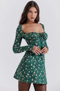 House Of Cb Malika Green Floral Corset Mini Dress Sz M Cup A-C - Picture 1 of 15