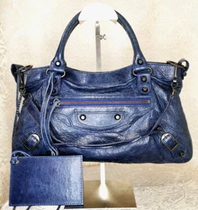 BALENCIAGA The First 103208 - Navy Blue Leather 2-Way Shoulder Bag AUTHENTIC ES1 - Picture 1 of 20