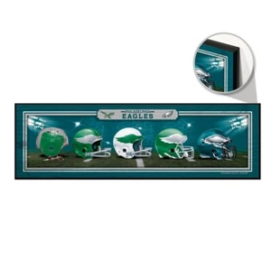 PHILADELPHIA EAGLES HELMET DESIGN THROUGHOUT THE YEARS WOOD SIGN 9"x30" WINCRAFT - Picture 1 of 1