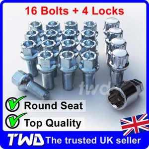 20 x ALLOY WHEEL BOLTS + LOCKS FOR VW (M14x1.5) RADIUS SEAT STUD NUTS b[R4b] - Picture 1 of 8