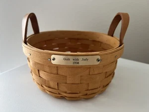 Longaberger 1998 | Quilt With Judy | Round Button Basket | Leather Handles - Picture 1 of 8