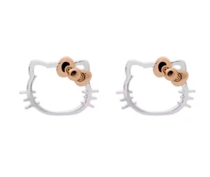 Hello Kitty Silhouette Stud Sterling Silver Earrings 925 Two Tone BRAND NEW - Picture 1 of 5