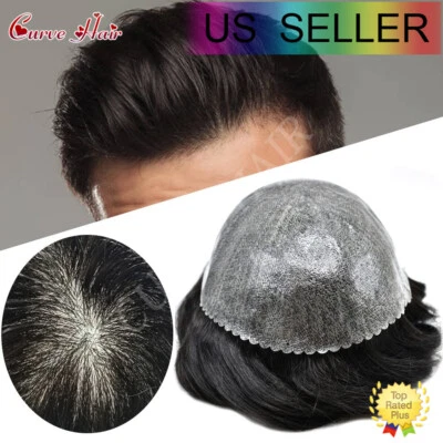 50+ Color Men Toupee Hair Replacement System Full Poly Thin Skin Human HairPiece - Image 1 of 4