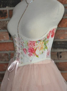 New Reversible Back & Front Lace-up Corset Belt, Floral & Upcycled Demin XS - Picture 1 of 11