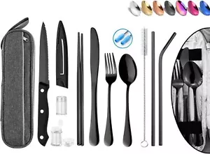 Portable Reusable Travel Utensils Silverware with CaseTravel Camping Cutlery set - Picture 1 of 8