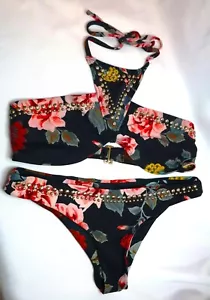Beach Riot Bikini Set Top Medium Bottom Small RN128811 Gold accents Floral - Picture 1 of 7
