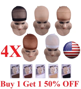 4 PCS Wig Cap Liner  Stocking Cap  Nylon Stretch Black brown Beige - Picture 1 of 6