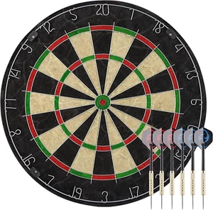 Sisal Dartboard with Staple-Free Bullseye,6X18G Steel Tip Darts, High-Grade Bris - Picture 1 of 8