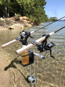Brocraft Double Bank Fishing Rod Holder with Drink Holder / Bank Rod Holder - Picture 1 of 5