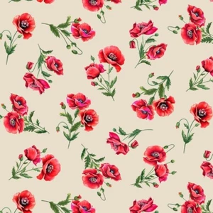 Michael Miller Fabrics~Stemmed Poppies~Beige~What's Poppin~BTY~DCX10826 - Picture 1 of 1