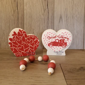 Wooden Hearts Set of 2 Valentine's Day Anniversary Love Table Decorations - Picture 1 of 5