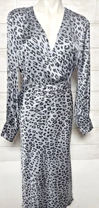 Bardot REVOLVE Women's Sandiego Midi Dress in Silver Leopard Size L 10 Belted - Picture 1 of 8
