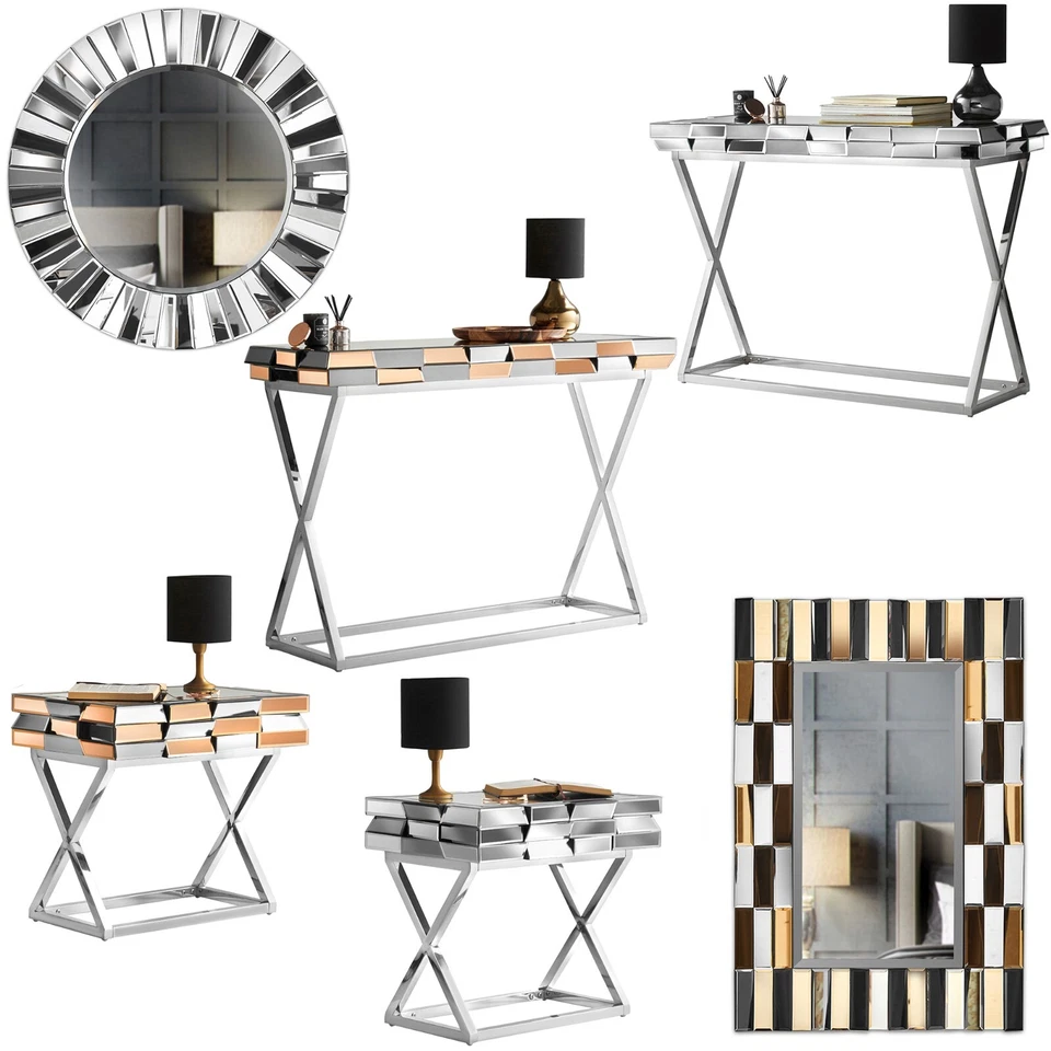 Knightsbridge Mirrored Console Side Table Wall Mirror 3D Glass Bedroom Furniture - Image 1 of 1