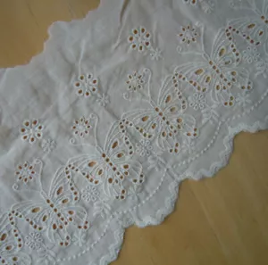 4 Yards 6" Wide Eyelet Off White Cotton Lace with Embroidered Butterfly b0183 - Picture 1 of 2