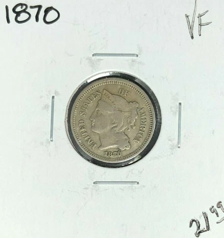1870 THREE CENT NICKEL ~ VF ~NICE COIN~ Cover