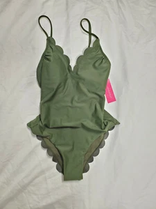Xhilaration 1 piece Olive Swim Suit with Scallops, XS, S, NWT SHIPS FREE - Picture 1 of 2