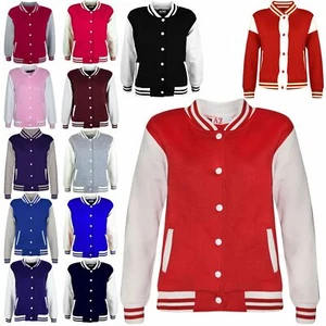 Kids Boys Girls Baseball Jacket Varsity Plain Style School Jacket Top 2-13 Years - Picture 1 of 43