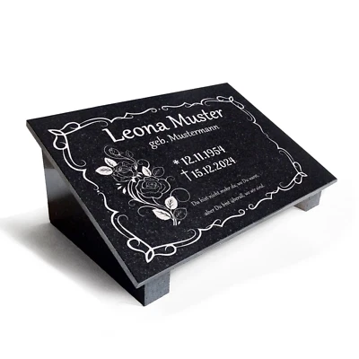 GRAVURTEXT Grabstein GRANIT Grabplatte Motiv+Gravur+Stützen Formatauswahl Grabdeko F54