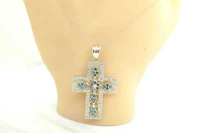 Dije religioso colgante azul diamante venta inmobiliaria oro blanco 14K 8,20 g 0,90 TCW Foto 1 de 4