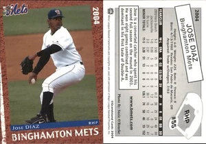 Tarjeta de radiocontrol José Díaz 2004 Tribuna Binghamton Mets #8 Binghamton Mets - Imagen 1 de 1