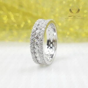 2 Carat Round Cut Solid 14K White Gold Moissanite Full Eternity Wedding Band - Picture 1 of 8