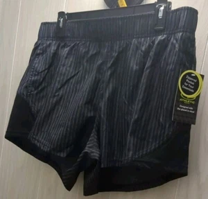 Athletic Works Running Shorts Size L 12-14 Black Stripe Brief Lined Zip Pocket - Picture 1 of 14