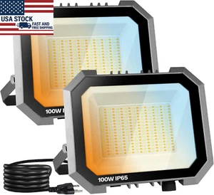 2 Pack LED Flood Lights Outdoor, 3CCT 3000/4000/6000K Selectable 100W 10000LM Fl - Picture 1 of 9