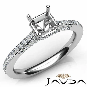 4 Prong Asscher Diamond Engagement Pave Setting Semi Mount Ring (0.65Ctw.) - Picture 1 of 29