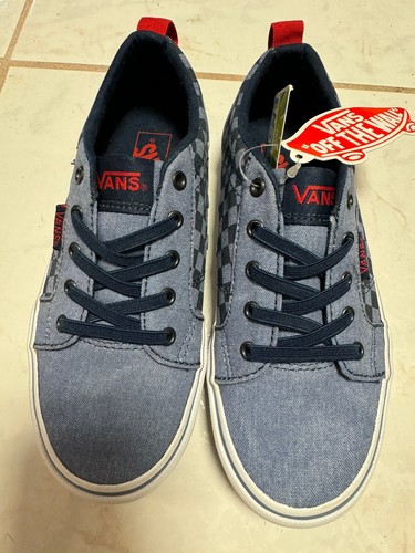 NUOVO taglia 1 bambino VANS slip on classico a scacchi basso Bishop blu navy