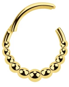 Septum Tragus Piercing Ring vergoldet mit Clicker Scharnier und Kranz aus Kugeln - Bild 1 von 5