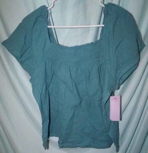 Joyspun Solid Floral Geometric Gauze Pullover Square Neck Puff Sleeve Size M NWT - Picture 1 of 21