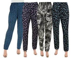 Ladies Tapered Stretch Elasticated Summer Straight Leg Palazzo Trousers UK8-22. - Picture 1 of 12