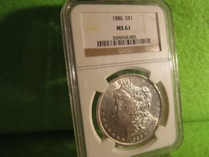 1886 MORGAN SILVER DOLLAR MS 61 BY NGC - Picture 1 of 2